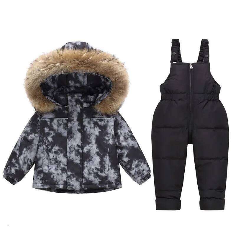 Children Boys Winter 2Pcs Clothes Set Real Fur Baby Girl Down Jacket Toddler Boy Jumpsuit 1-5 Years Kids Outerwear