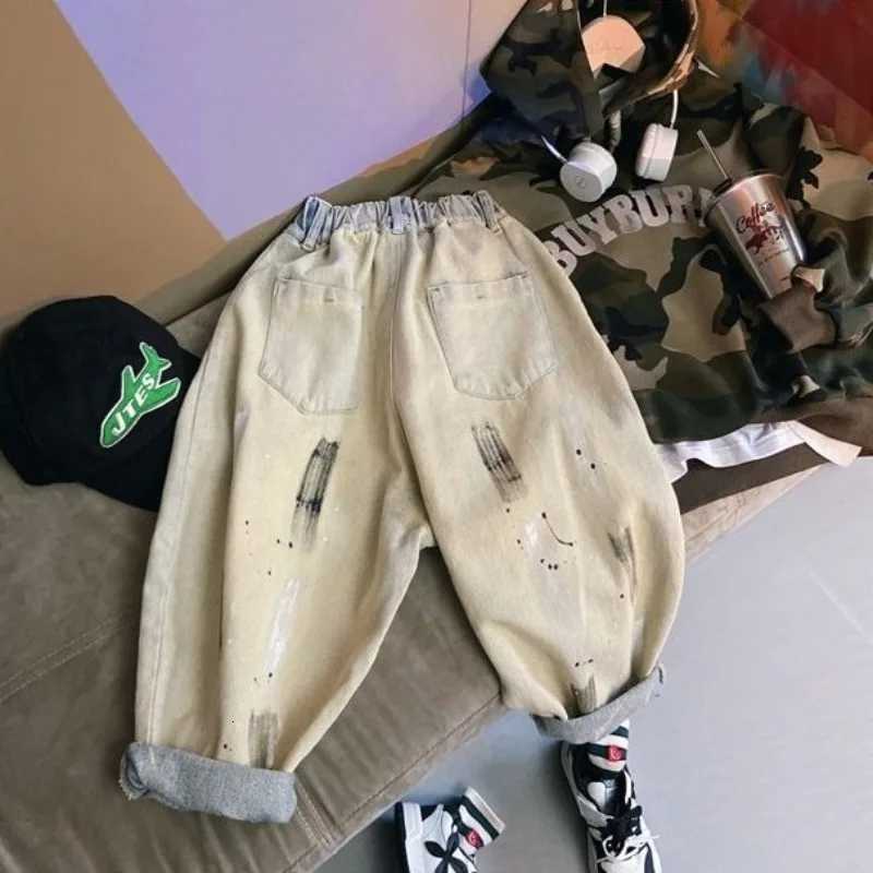 2025 SpringAutumn Boys HipHop Long Pants Kids Size 1214 Versatile Graffiti Casual Streetwear TrousersT251027