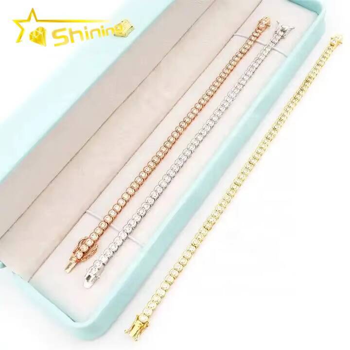 Ready to Ship 925 Sterling Silver 3mm Half Bezel Moissanite Tennis Bracelet Custom Women Iced Out Moissanite Bracelet