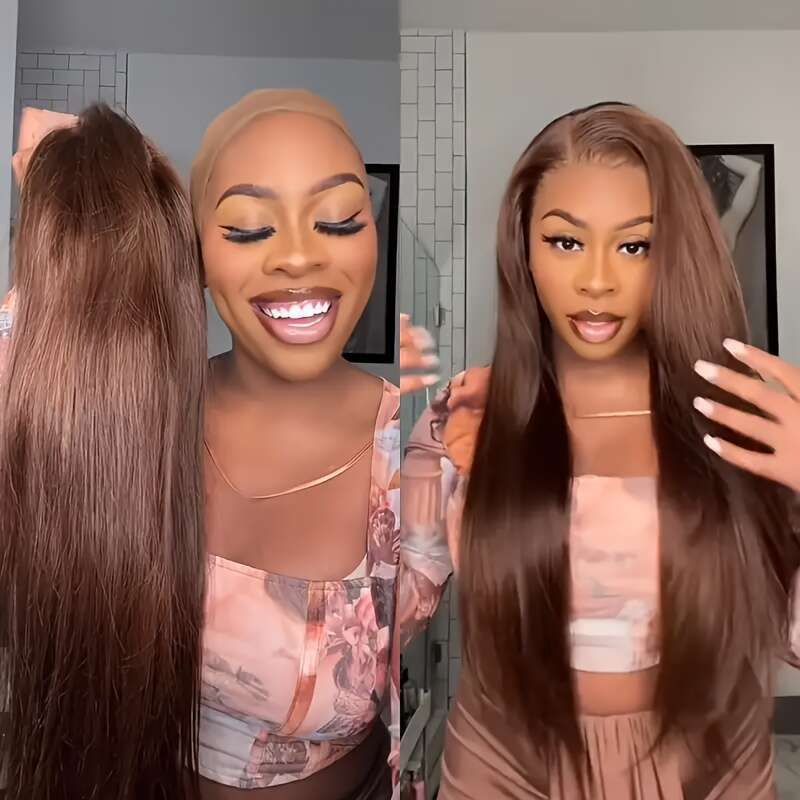 Halloween Chocolate Brown Hair Wig 13X4 HD Lace Front, Pre-Plucked Natural Hairline Women, Long Human Hairy Straight Style, Perfect For Everyday Glamo