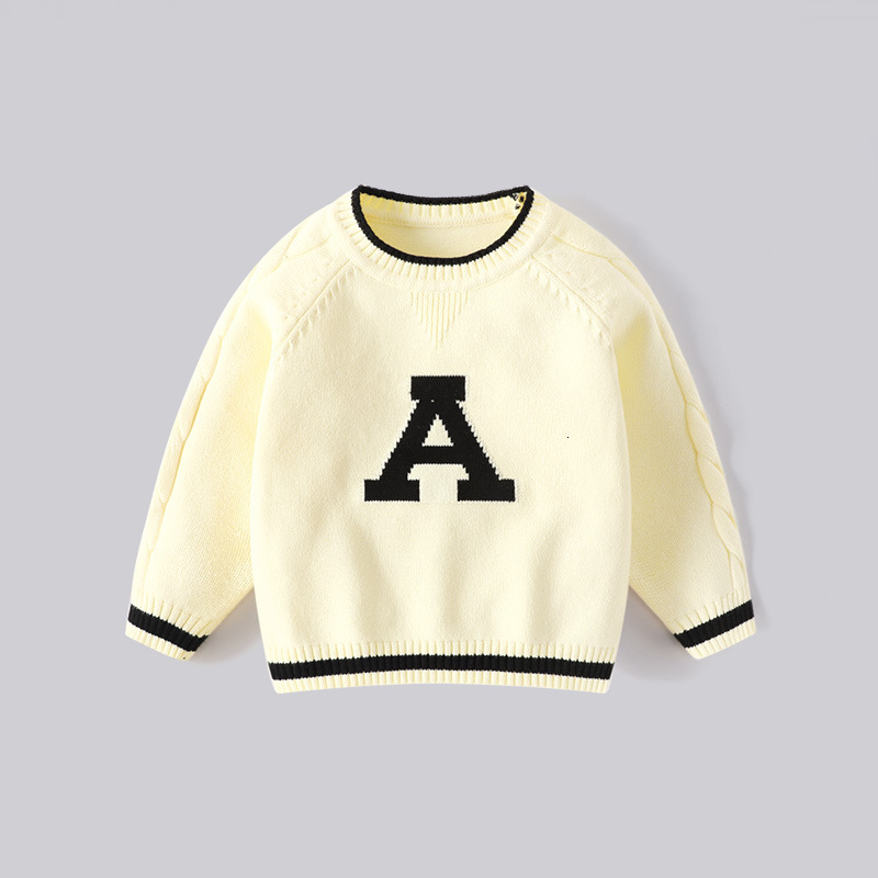 New Boys' Knitted Hoodie Designer Style Letter Children's Sweater Cotton Round Neck Knitted Sweater Brand Children's Clothing