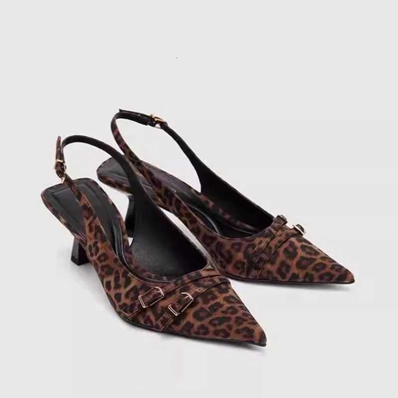 Leopard High Heels Ladies Pointed Toe Slingback Sandals Summer Plus Size Women Comfort Low Heel Office Pumps Elegant Dress ShoesXJ251027