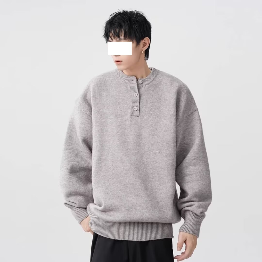 American Style Cool Round Designer Sweater Neck Sweater Men's Henley Collar Top New Autumn Winter Lazy Feel Knitted Pullover Jacket