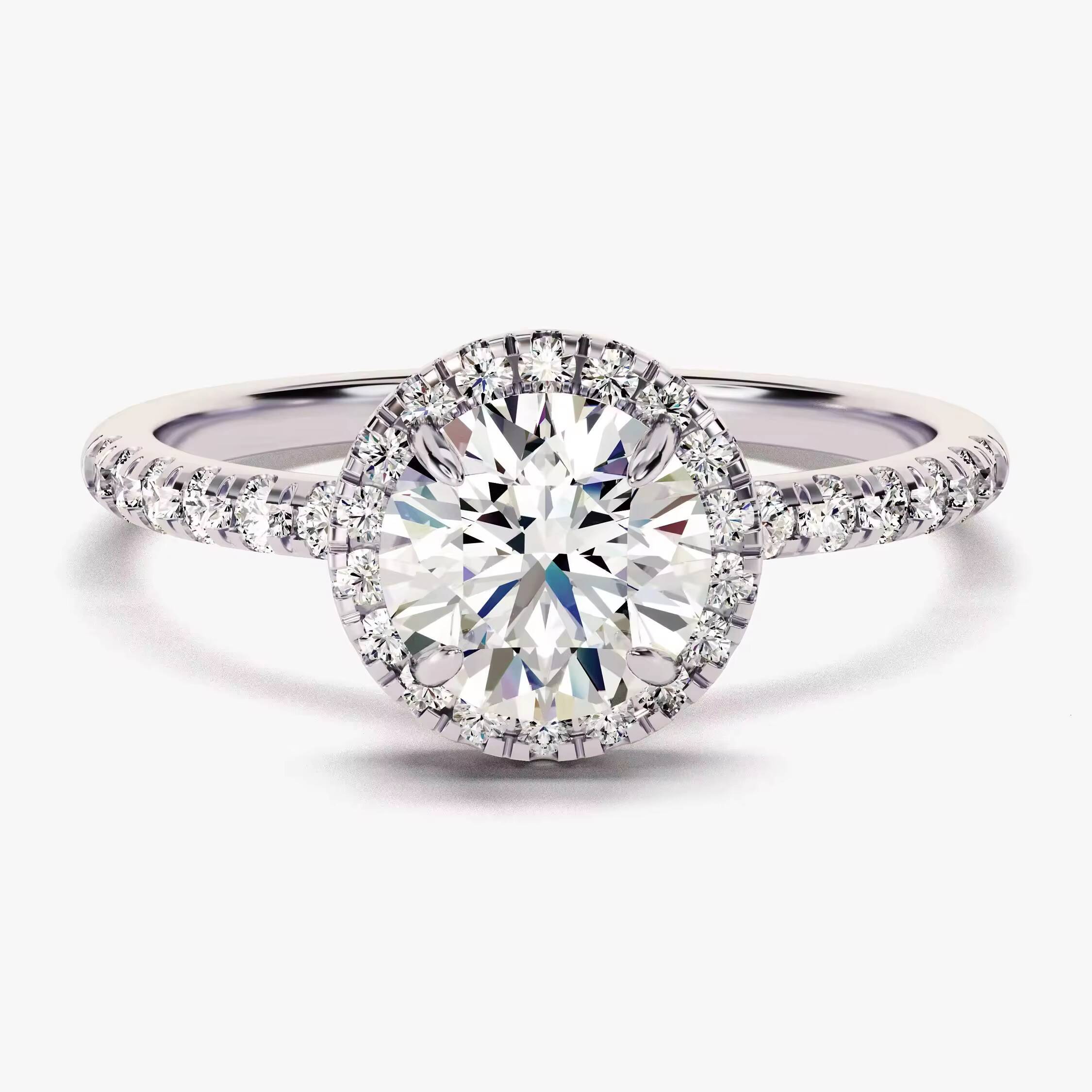 Halo Engagement Diamond Ring 1 CT Round Cut Diamond Ring 14k 18K Gold Lab Diamond Promise Ring