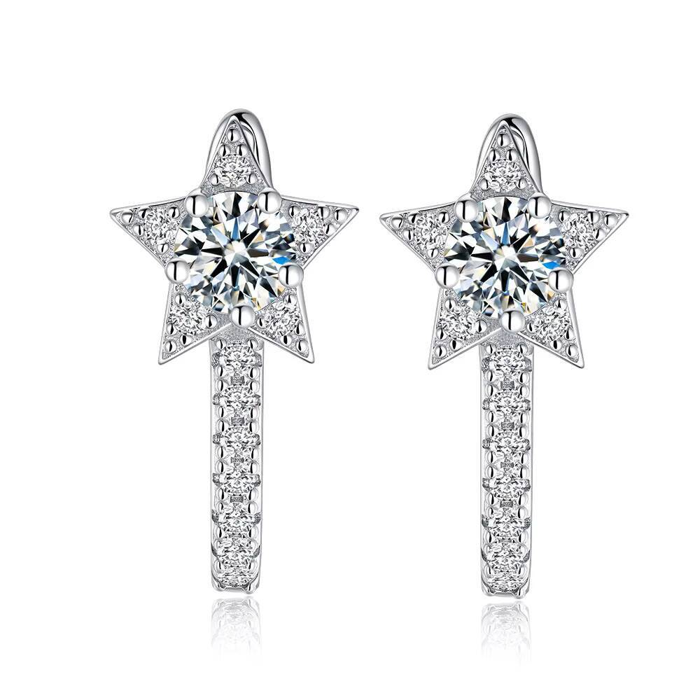 Simple Star Shaped White Gold Plated Hoop Earrings Wedding Full Paved Cubic Zirconia Ladies Moissanite Earrings for Women