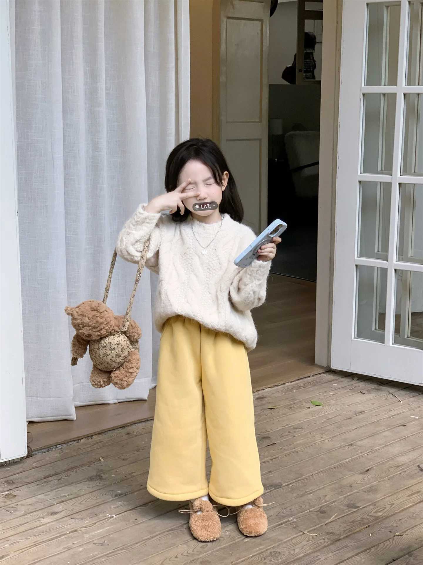 Girl Pants 2025 Autumn and Winter New Childrens Clothing Korean Style Girl Baby Fashion Plus Velvet Plus Thick Pants SimpleT251027