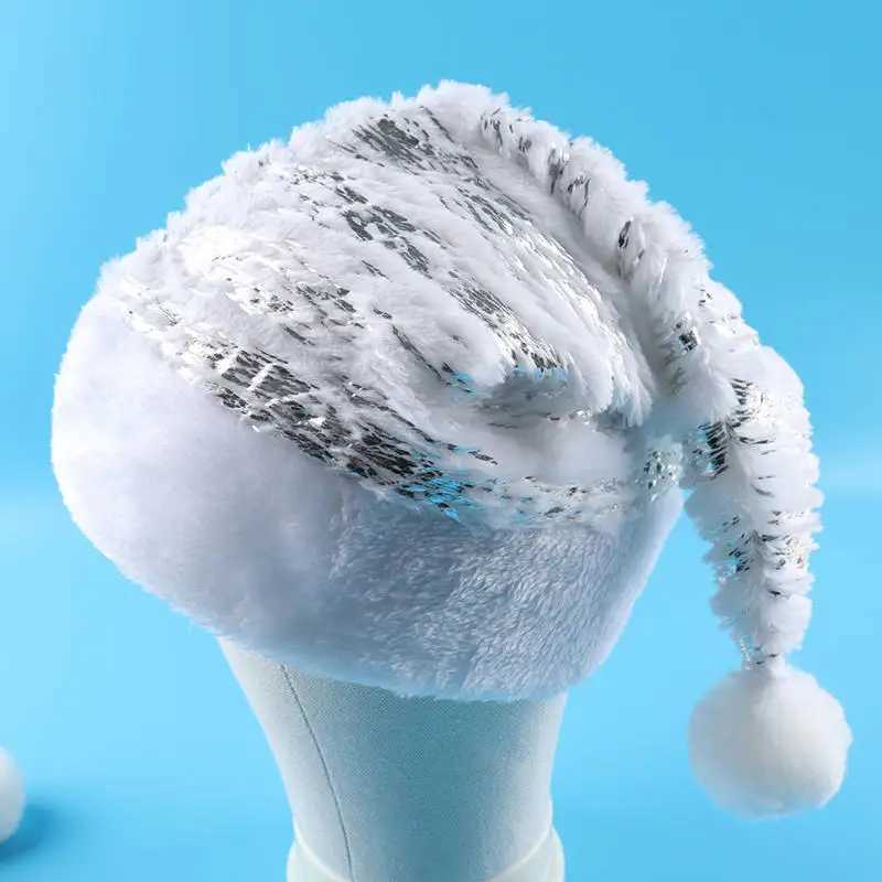 White Plush Christmas Hat Gold Silver Sequins Snowflake Santa Hats Caps For Xmas Home Party Decor Navidad Gifts 2025 ChristmasW251027