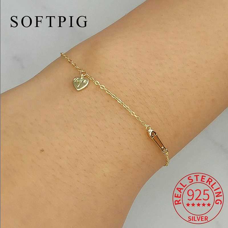 SOFTPIG Real 925 Sterling Silver 14K Gold Plated Charm Bracet For Fashion Wen Wedding Minimalist ic Fine JewelryW251027