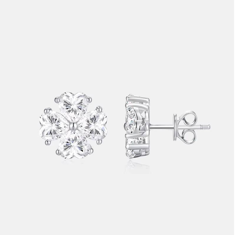 8 Pcs 05 Ct Heart Stones Moissanite Stud Earrings Women Jewelry S925 Silver Rhodium Plated White D Color Earrings
