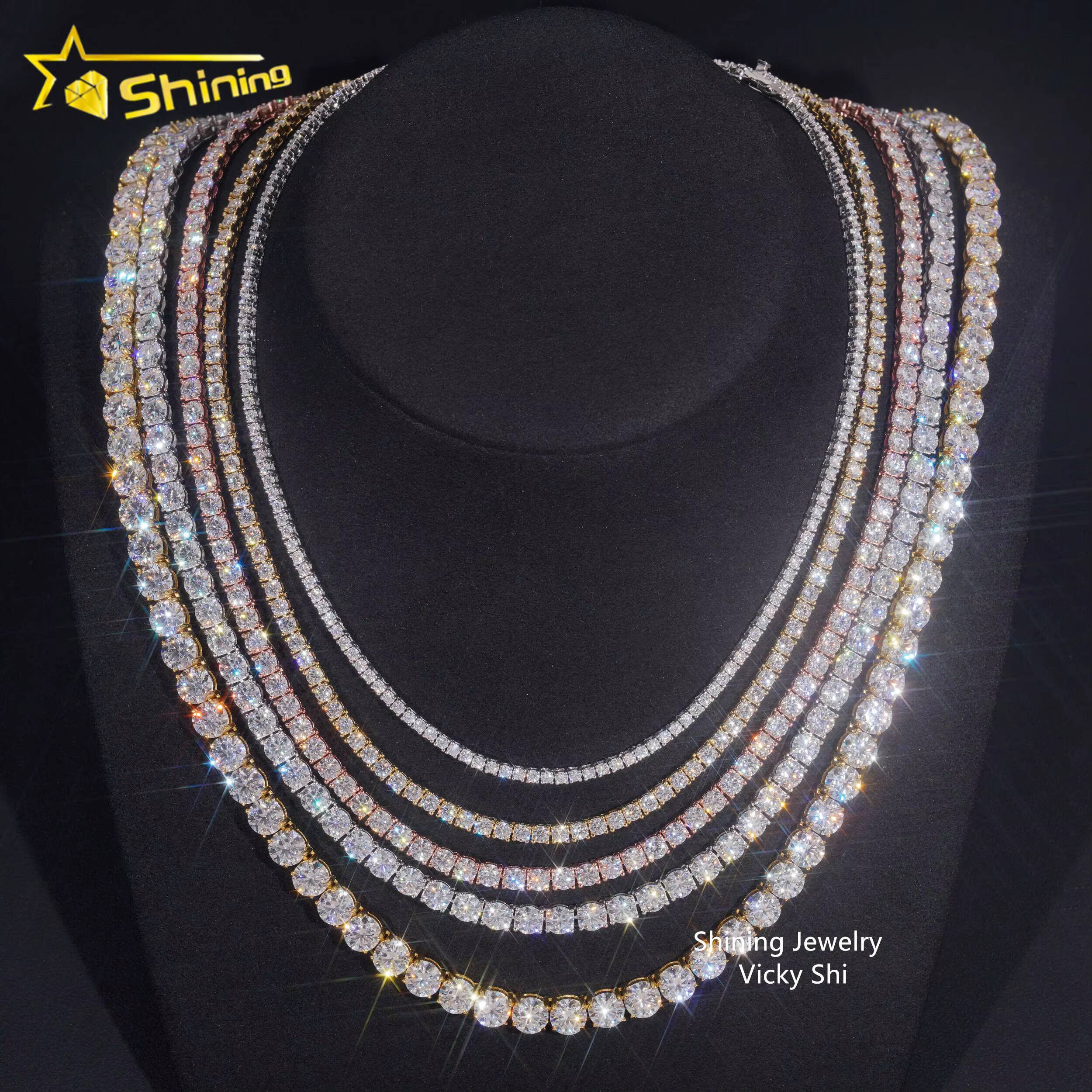 2026 Best Selling GRA Certificated VVS Moissanite Tennis Chain 925 Silver 6mm 3mm 4mm 5mm Iced Out Moissanite Tennis Choker Necklaces