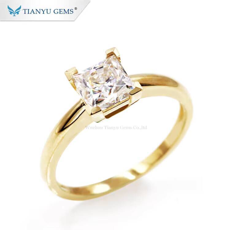 Tianyu Gems 6x6mm Princess Cut Moissanite Ring 12ct square Shape Gemstone Solitaire Rings Women 18k 14k 10k Yellow Gold Jewelry