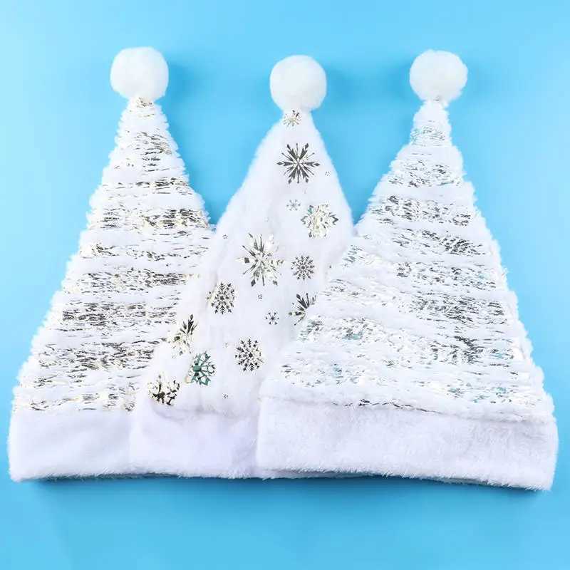 White Plush Christmas Hat Gold Silver Sequins Snowflake Santa Hats Caps For Xmas Home Party Decor Navidad Gifts 2025 ChristmasW251027