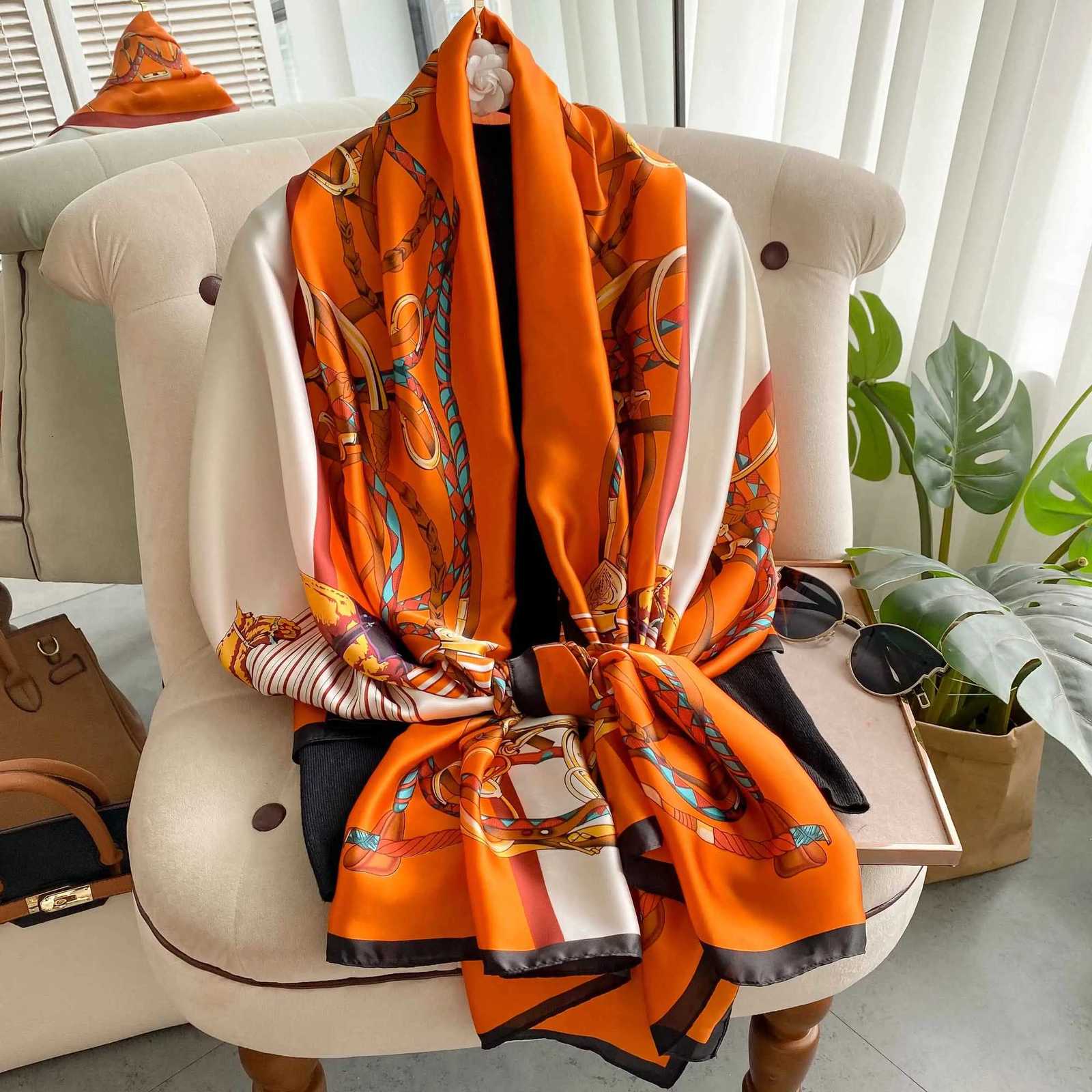 New 18090cm fashion Silk Scarf Scarftop wraps Wen Vintage Four Seasons Hair Scarve Hijab Foard Bandana Fme scarfW251027