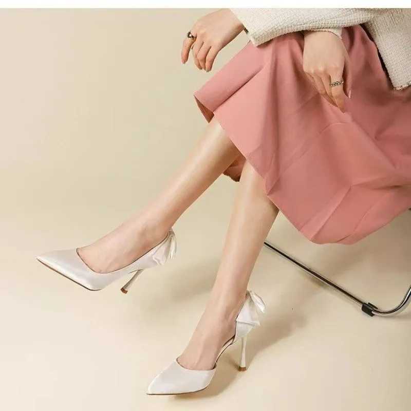 High Heel Single Shoes Summer New Pointed Head Satin Butterfly Knot Set Foot Antislip Wearresistant Heel ShoesXJ251027