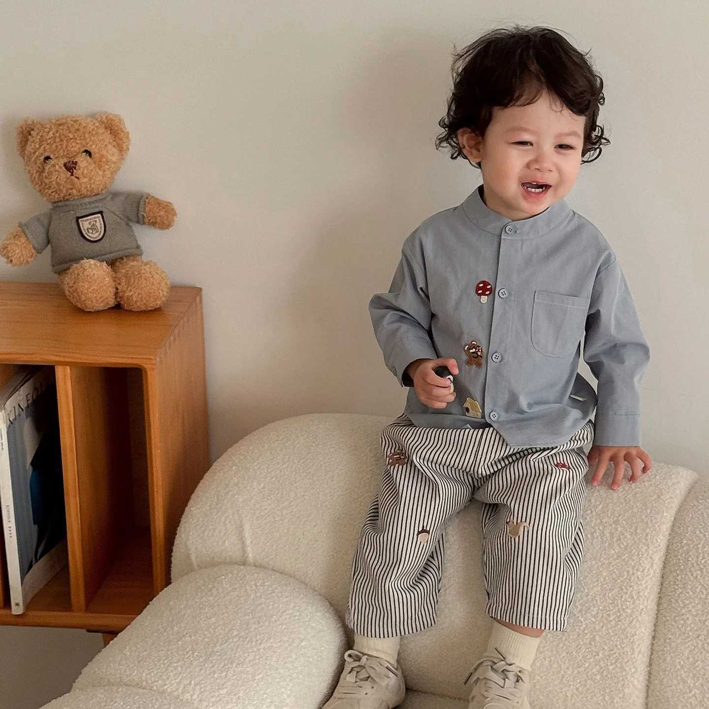 2025 Fall New Toddler Kids Pants Cotton Cartoon Embroidered Harem Pants Baby Boy Casual Striped Denim Baggy TrousersT251027