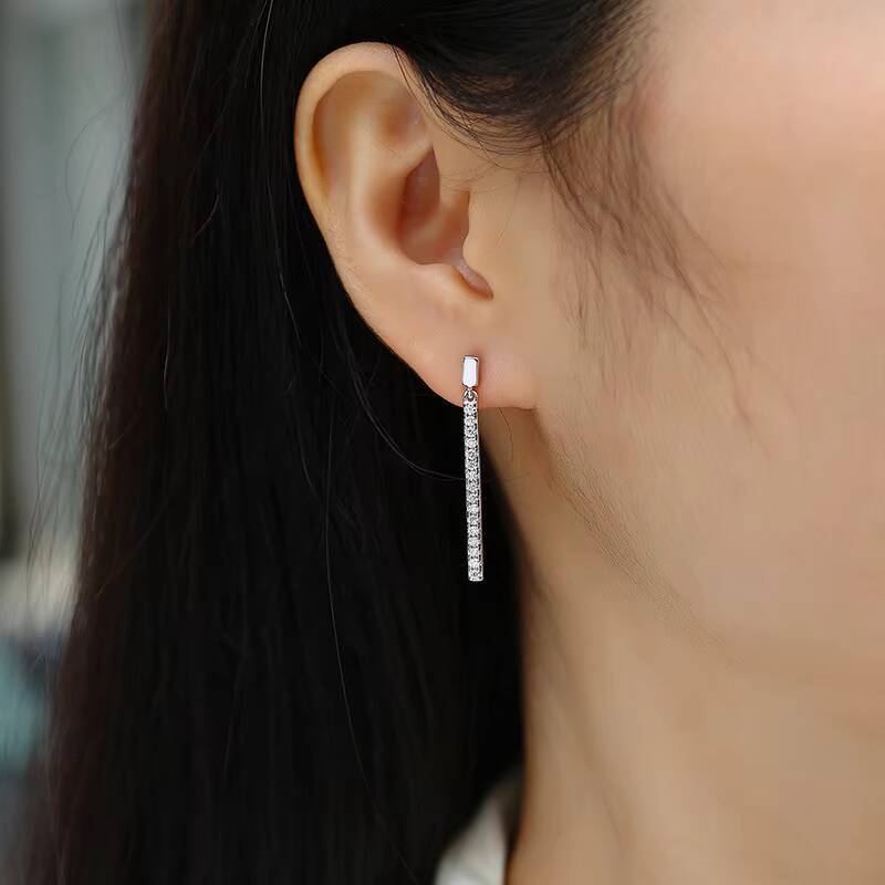 Fashion S925 Sterling Silver Ladies Fine Accessories Female Mutigems Earrings Moissanite Women Stick Earrings
