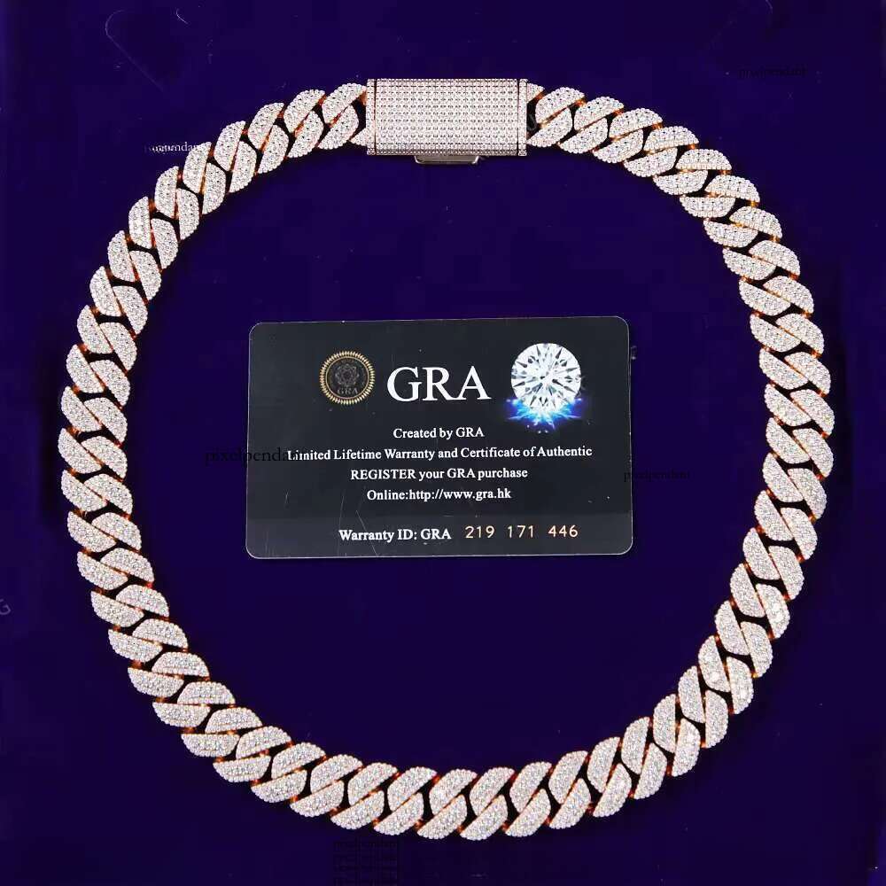 15-20mm Wide VVS Dia Necklace Bracelet Solid Sier Gold Moissanite Cuban Link Chain with GRA Certificate