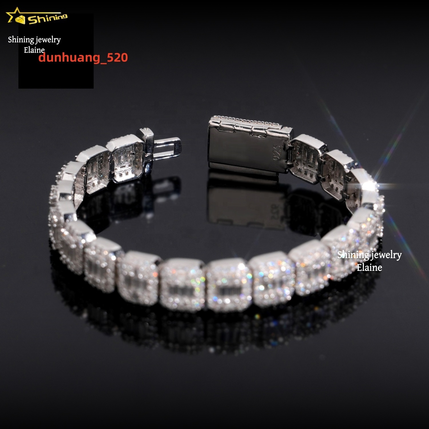 Fashion Jewelry Wholesale Price 10MM 925 Sterling Silver Iced Out Hip Hop VVS Moissanite Diamond Cuban Link Chain Bracelet