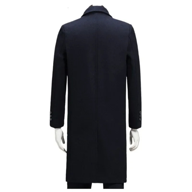 2025 Mens Wool Blend Winter Trench Coat Thickened Plush Warm Overcoat Windproof Cold Weather Long Jacket 251016