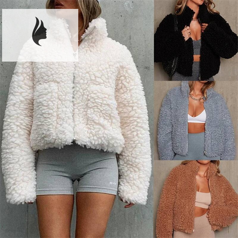 winter jacket women Winter Lamb Wool Short Coat For Women Thicken Warm Long Sleeve Turtleneck Jackets 2023 Autumn Fashion Streetwear Ladies Overcoat