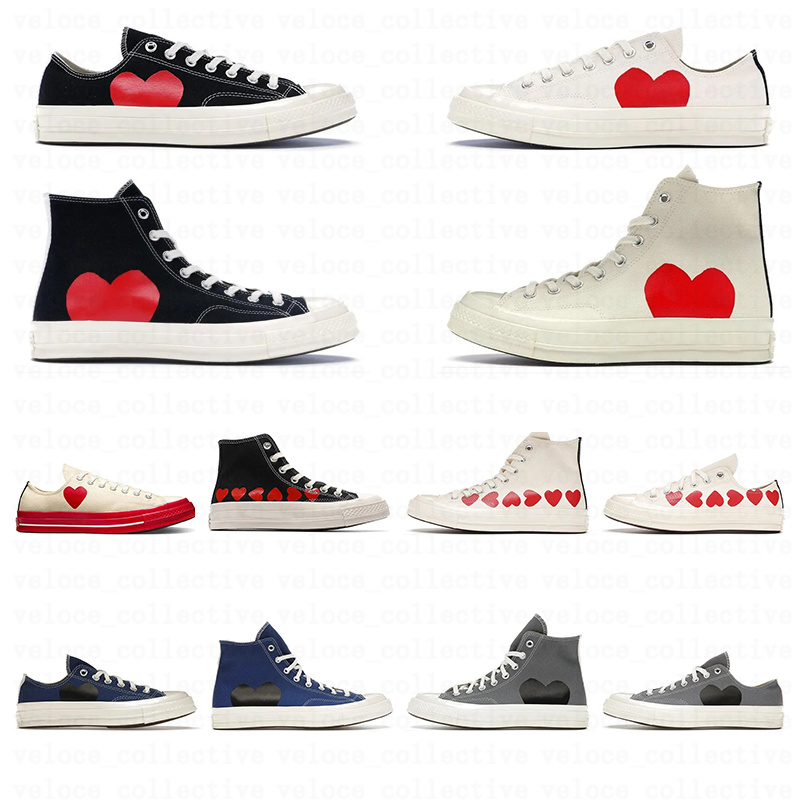 Designer Canvas Shoes 1970s cdgs Red Big Heart Low High Top Chuck Boot Skateboard Sneakers Love White Black Blue Grey Platform Trainer Shoe