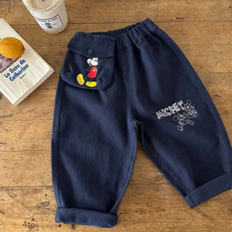 Disney Mickey Spring and Autumn New Cute Creative Cartoon Print Pattern Casual Fashion Versatile Pure Cotton Midrise Long Pants H251027