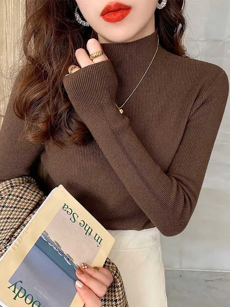 Women Knitted Pullovers 2025 Turtleneck Sweater Women Fashion Stretch Tops Long Sleeve Bottoming Knitted SweaterT251027