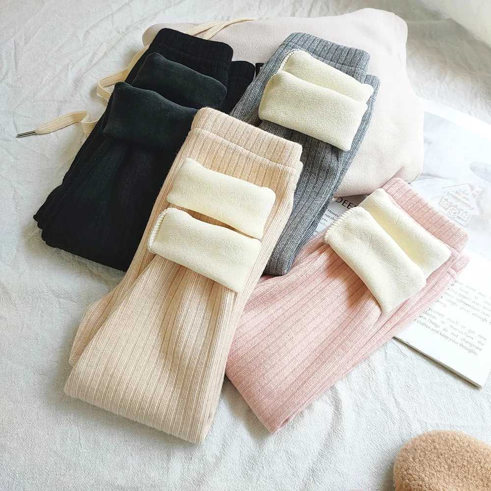 Childrens Pants Thickened Cashmere Warm Pants Versatile For Autumn And Winter Girls Pit stripe Knitted Pants Tight PantsT251027