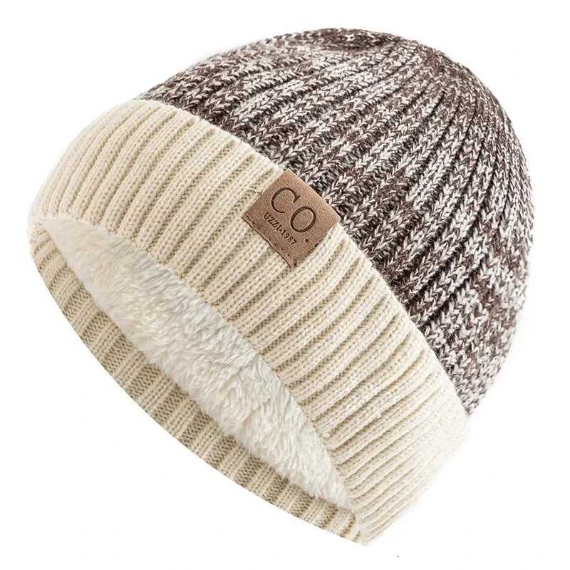 Unisex TwoTone Winter Hats Add Fur Lined Men And Women Fashion Warm Beanie Cap Casual Winter Knitted Hats Fisherman Hat 2025W251027