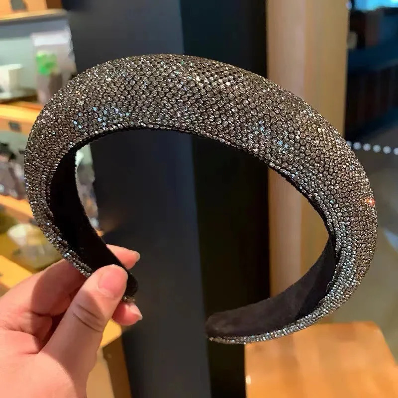 2 Styles Full Diamond Sparkle Padded Headband Hair Hoop Super Flash Net Top Sponge Girls Light Headwear Baroque Hairband 251023