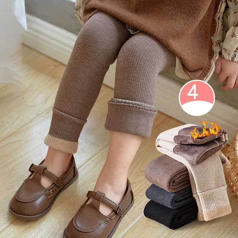2024 New Autumn Children Girls Solid Color Pit Strip Render Pants Toddler Fleece Padded Warm Trousers Kids LeggingsT251027