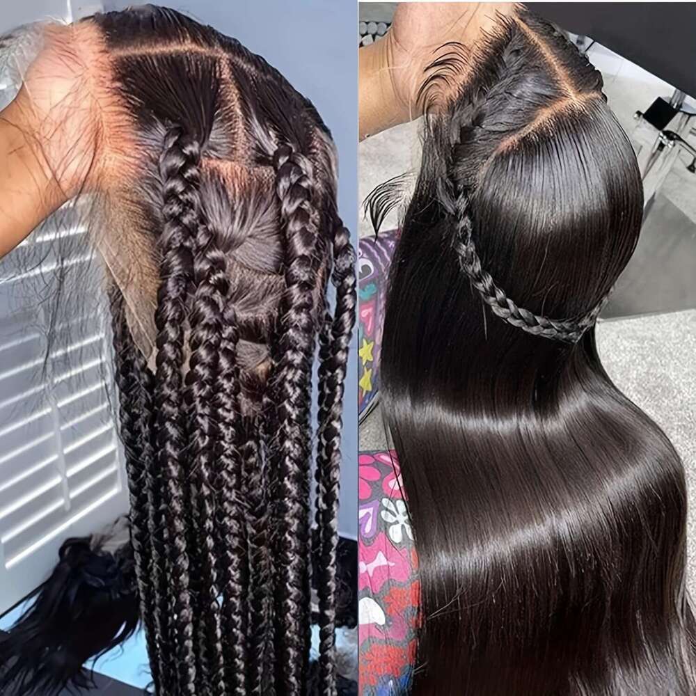 360 Full Wig 180% Density Straight Hair, Pre-Plucked Natural Look, Heat Resistant Fiber Available In Red, Blonde, Black - Perfect For Daily Wear, Hall