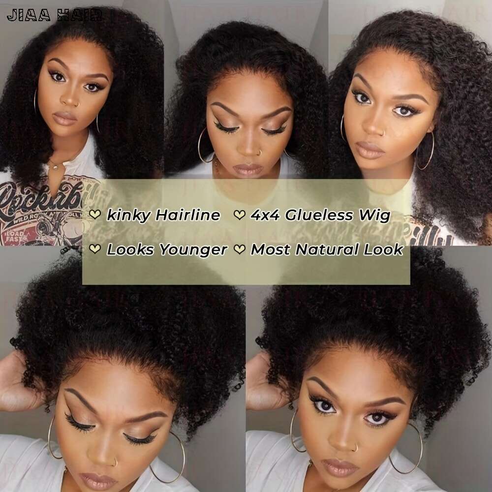 4C Afro Curly Bob Wig, Human Hair, Glueless Pre-Cut 4X4 Lace Front, 30S Ready To Wear, Pre Plucked With Bye Knots, Short Water Wave Pixie Cut For Wome