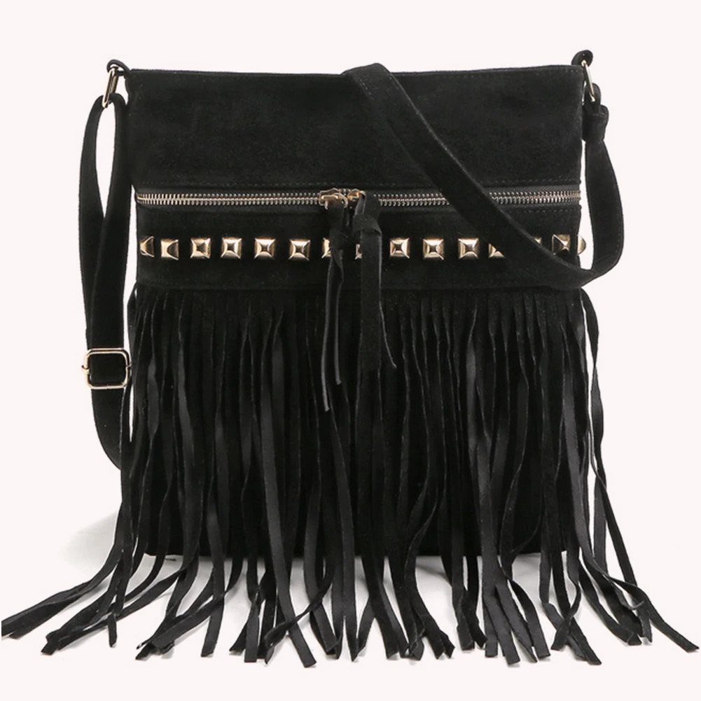 Fringe Messenger Bag with Adjustable Strap Everyday Shoulder Bag Trendy Leather Shoulder Bag Tassel for Autumn and Winter 251027