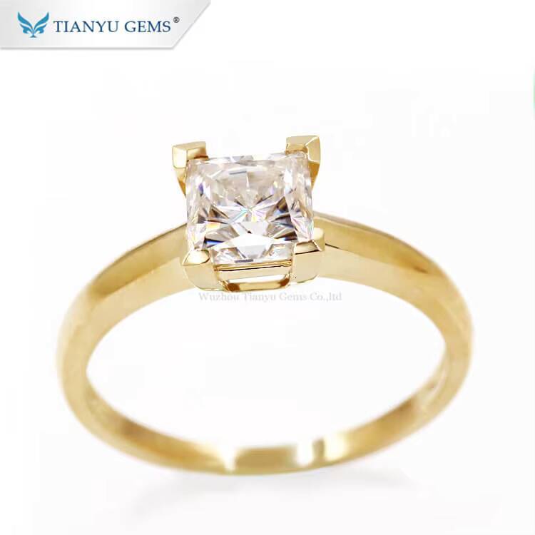 Tianyu Gems 6x6mm Princess Cut Moissanite Ring 12ct square Shape Gemstone Solitaire Rings Women 18k 14k 10k Yellow Gold Jewelry