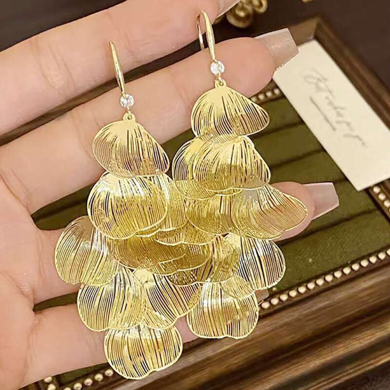 Hollow Leaf Tassel Pendant New Style Personality Exaggerated Earrings for Women with Unique Design and Niche Temperament Ear Hooks