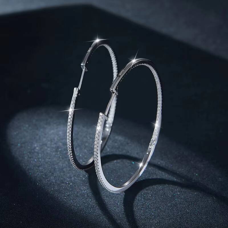 50mm Statement Hoop Earrings Fine Jewelry 925 Sterling Silver Women Female White Big Moissanite Hoop Earrings for Women