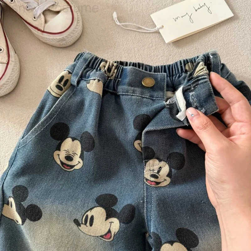 Disney Baby Boy Girl Jeans 2025 Spring Autumn Children Cartoon Mickey Mouse Full Print Denim Pants Fashion Kid Casual Straight Trousers H251027
