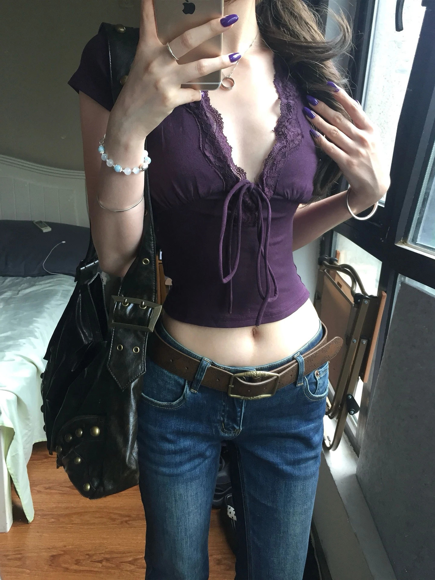 Genayooa Y2k Japanese Lace Tshirt Women Short Sleeve Deep V Neck Crop Tops Lace Up Vintage Fairycore Tee Tops Streetwear Tshirt 251027