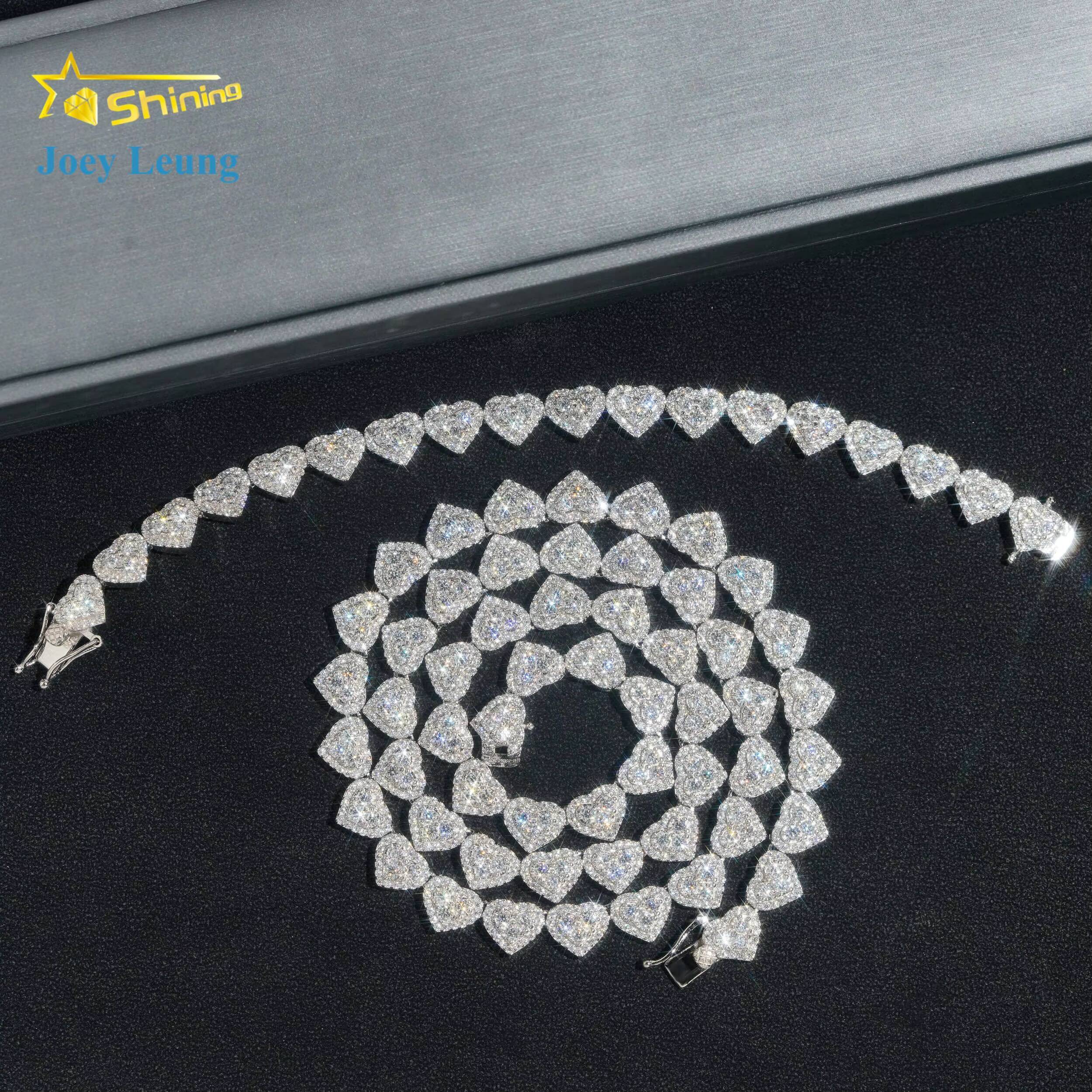 Custom Heart Design Solid Silver 925 Hip Hop Iced Cuban Link Bracelet 8mm VVS Moissanite Diamond Womens Fine Jewelry Necklace