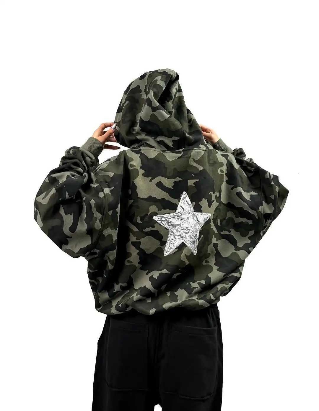 Harajuku Autumn Street Style Visual Camouflage Star Pattern Zipper Hoodie Trendy Rock Simple Sweatshirt Loose Y2K New Women Top W251027
