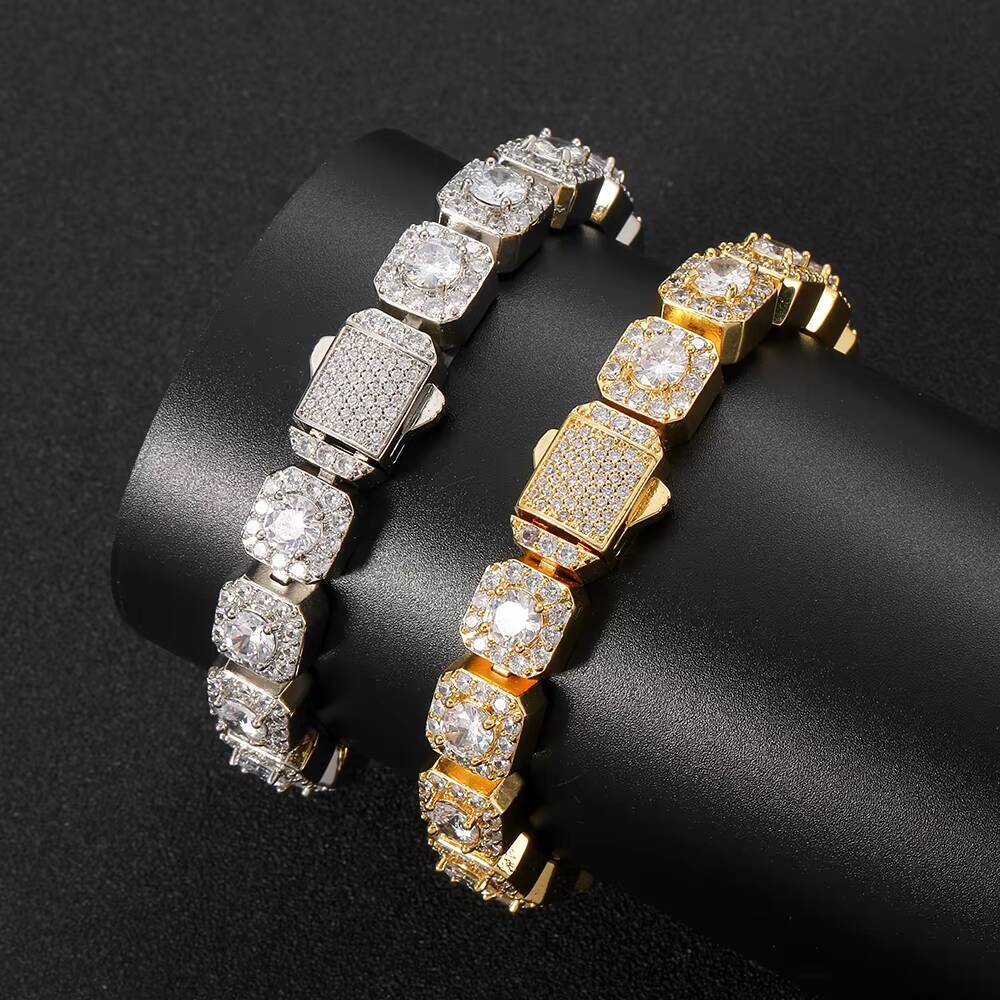 NUOYA 10mm Chain Iced Out Baguette Diamond Silver Plated Hip Hop Cluster Tennis Chain Bracelet for Women Luxury Fashion Jewelry
