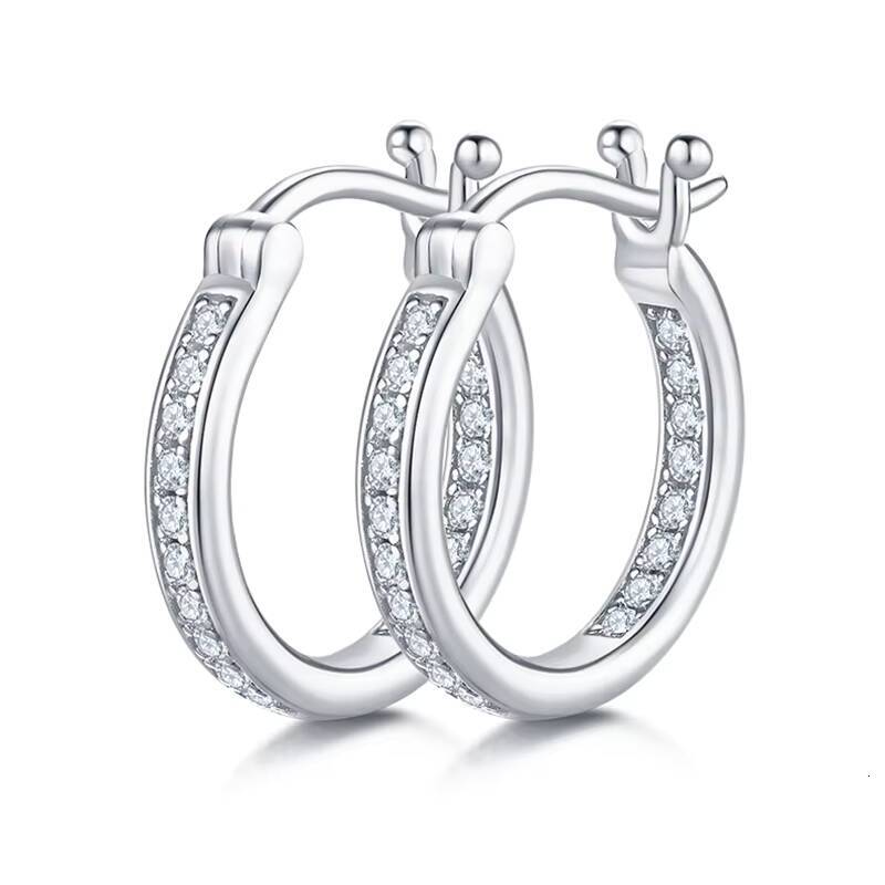 Delicate 925 Silver 12mm D Color VVS1 Brilliant Round Cut Moissanite Single Row Inside Out Huggie Hoop Earrings for Women