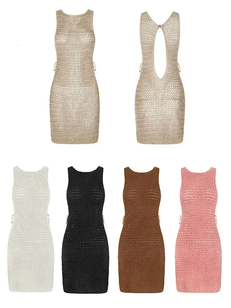 2025 Summer Sexy One Neck Cut Out Circle Decoration Corset Slim Beach Mini Dress Women Seaside Vacation Beachwear Dresses A2796 251027