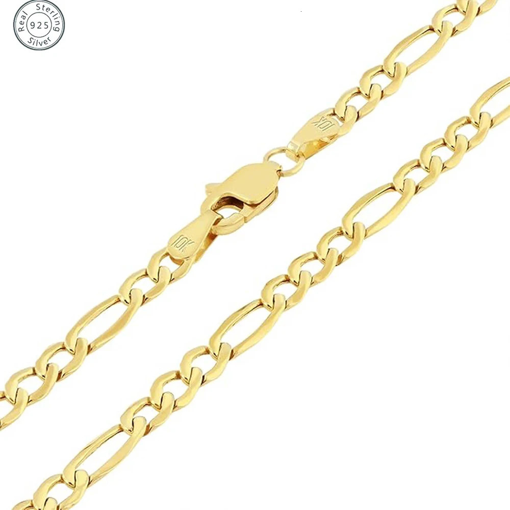 925 Sterling Silver Classic Figaro Chain Link Necklace for Men 14K Gold Plated 5mm Wide Cuban Curb Jewlelry Gift USA 251024