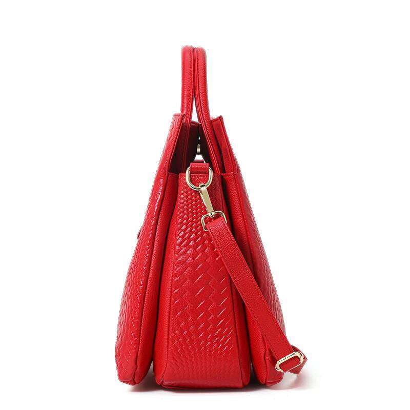 Aidrani Genuine Leather Fashion Women's Handbag Large Capacity Weaving Patterns 100% Soft Cowhide Bag