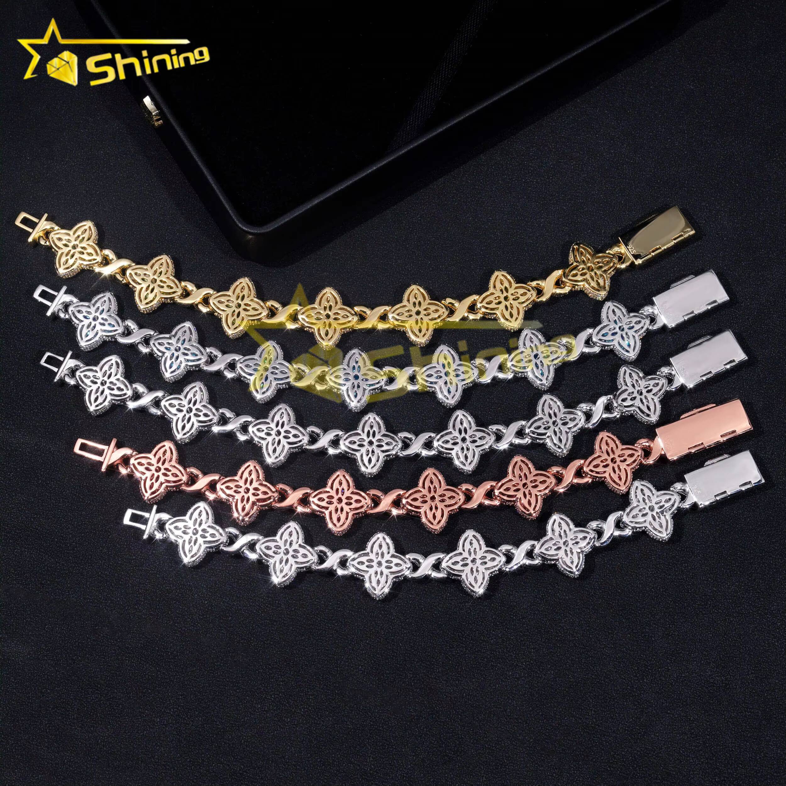 Hot Style Fashion Cuban Bracelet Sterling Silver 925 Colorful Moissanite Luxury Cuban Link Chain Hip Hop Jewelry