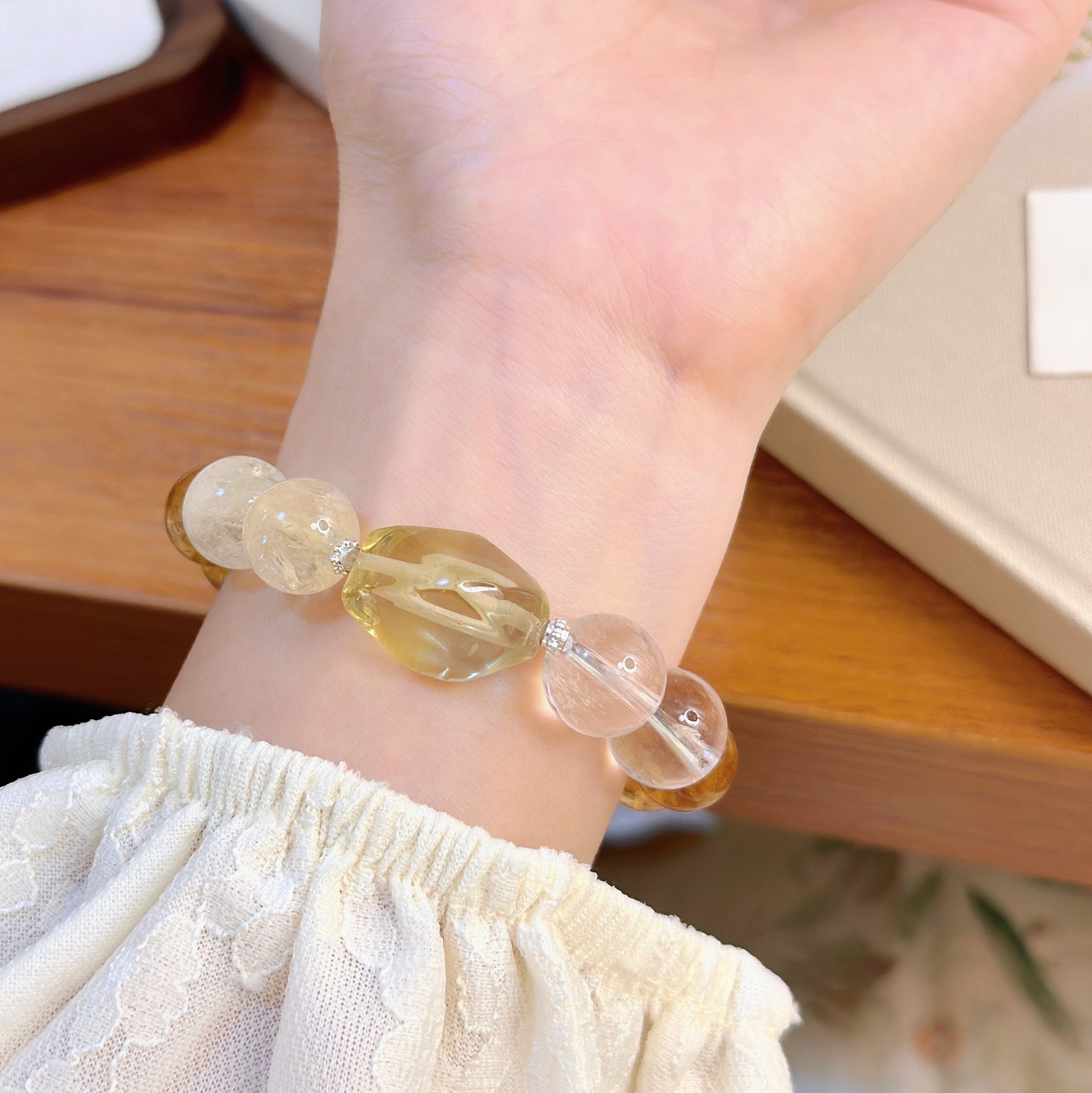 Elegant Crystals Jewelry: Combination of Yellow & Transparent Stones Handmade Bracelet