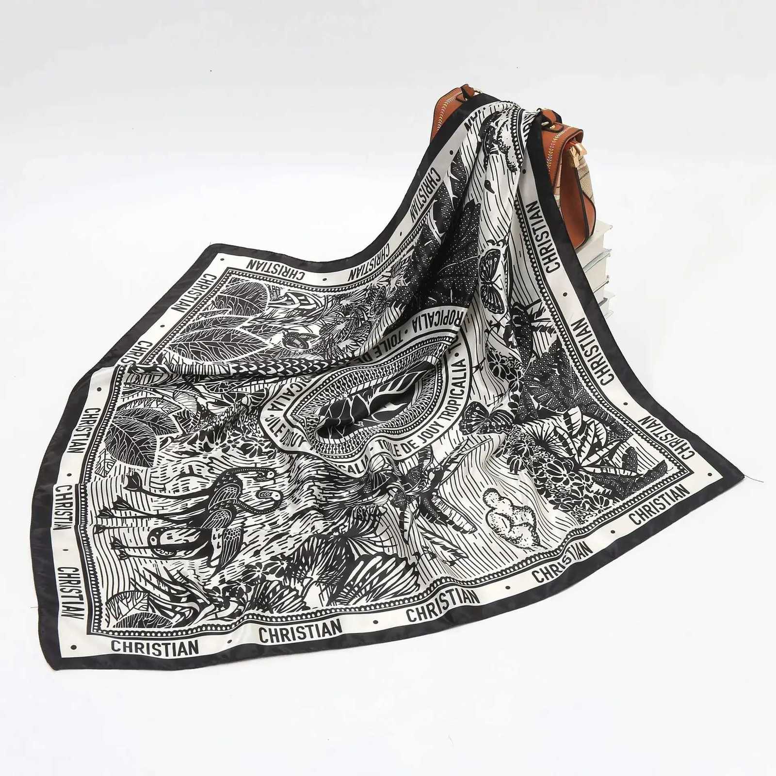 90cm Square Shawls Wraps Silk Scarves For Wen Bandana Large Hijab Scarf Fa Dot Print band Satin Neck Scarves 2022W251027