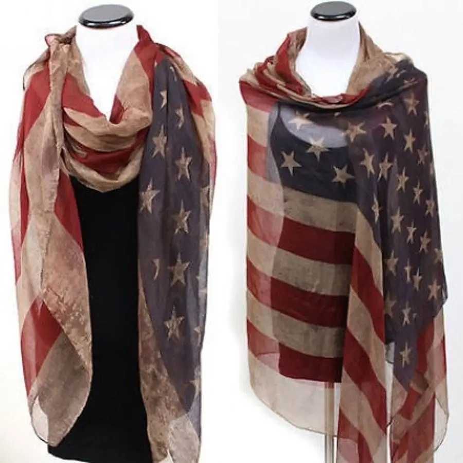 Popar Shawl Flag Oblong Scarfs Patriotic Stars Pattern scarf Muffr Voi Soft Wrap Geetric Stripes ScarfW251027